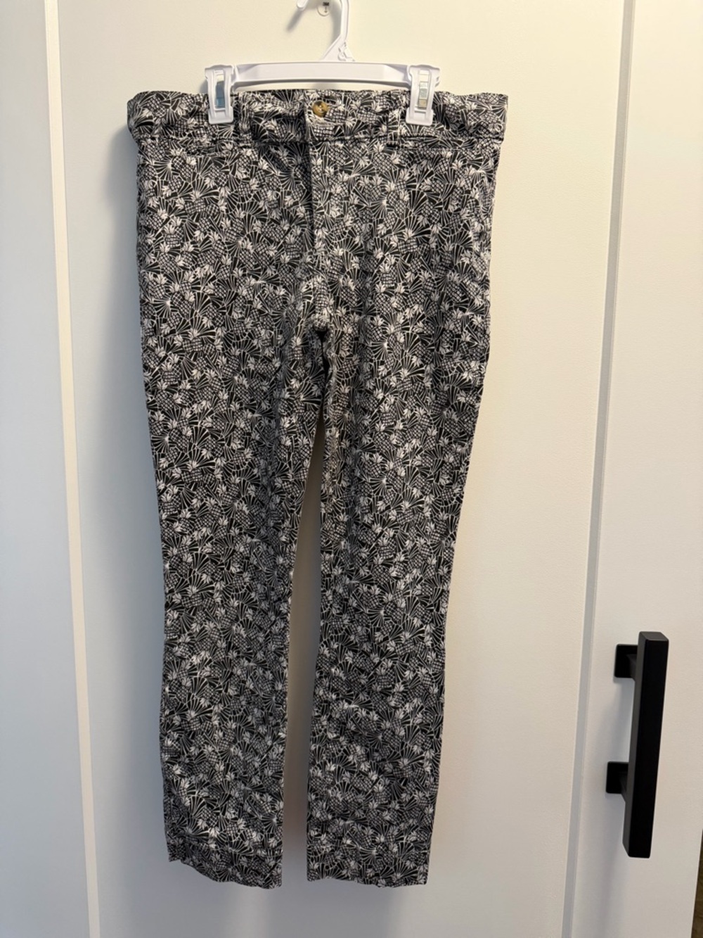 Anthropologie Black & White Pineapple-Print Trousers